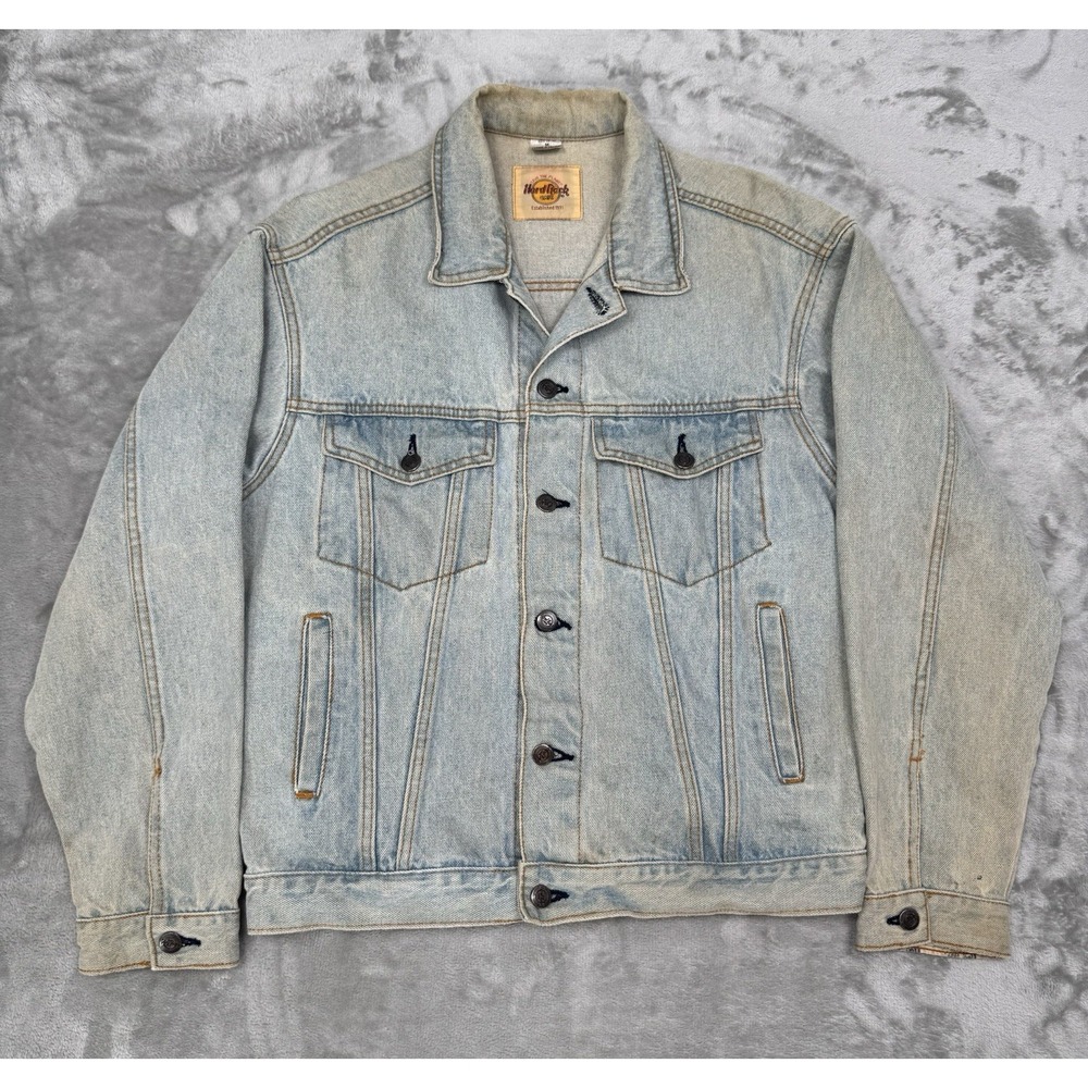 Vintage Hard Rock Cafe Denim Jacket Tokyo Japan Medium Trucker Distressed Y2K 90